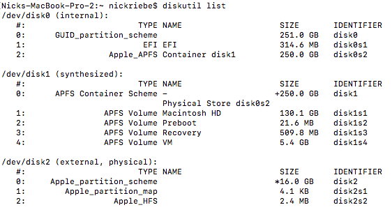 macos diskutil list